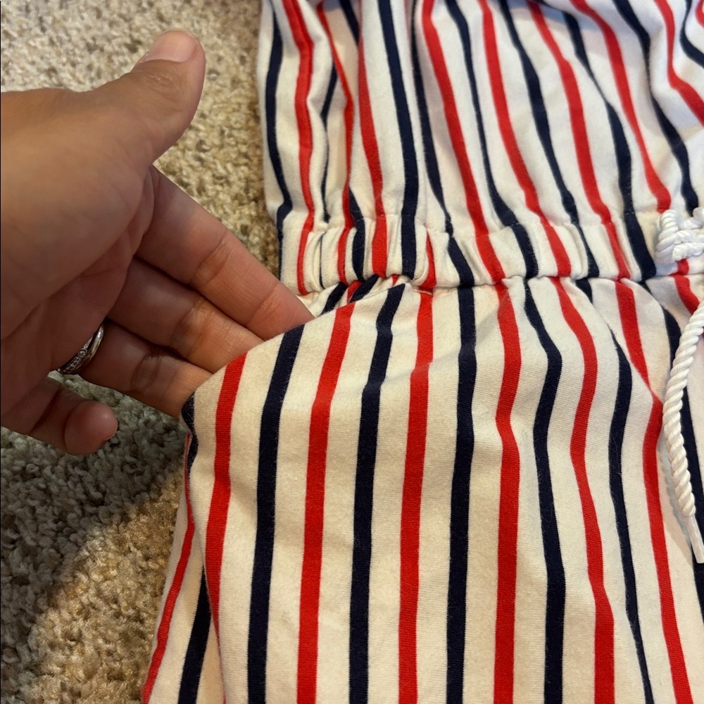 Janie & Jack Striped Off the Shoulder Romper Size 6 | Ruffle | Stripes | Pockets - Picture 2 of 5